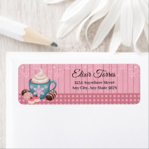 Pink Wooden Hot Cocoa Whipped Cream Baby Shower Return Address Label