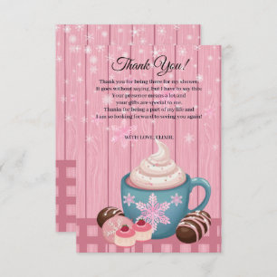 Pink Wooden Hot Cocoa Whipped Cream Baby Shower Thank You Card