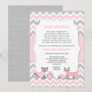 Pink woodland animal baby sprinkle, baby shower invitation