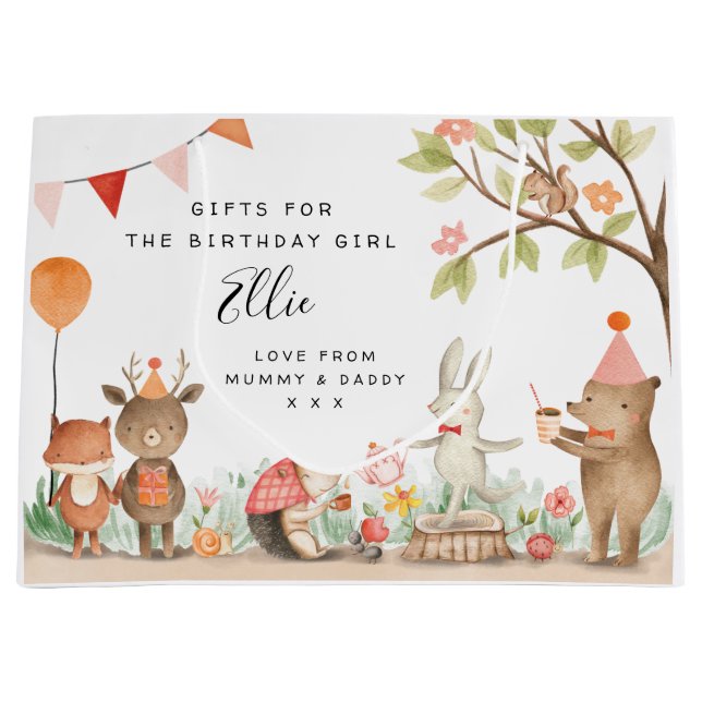 Pink Woodland Animals Party Gift Bag (Front)