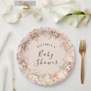 Pink Woodland Animals Personalised Name Paper Plate