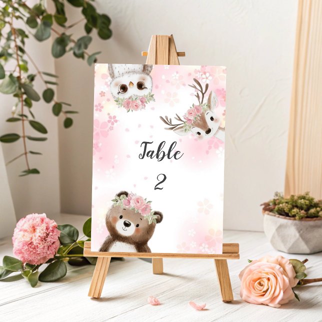 Pink Woodland Baby Shower Table Number Sign (Creator Uploaded)