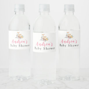 Pink Woodland Baby Shower Water Bottle Label