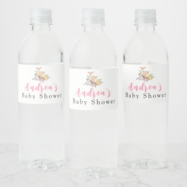 Pink Woodland Baby Shower Water Bottle Label (Bottles)