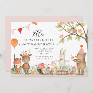 Pink Woodland Birthday Party Invitation