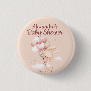 Pink Woodland Bunny Rabbit Baby Shower 3 Cm Round Badge