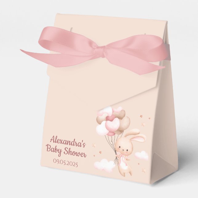 Pink Woodland Bunny Rabbit Baby Shower Favour Box (Front Side)