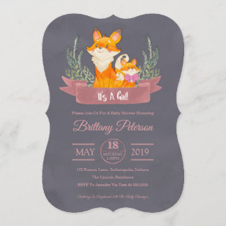 Pink Woodland Fox Girl Baby Shower Invitation