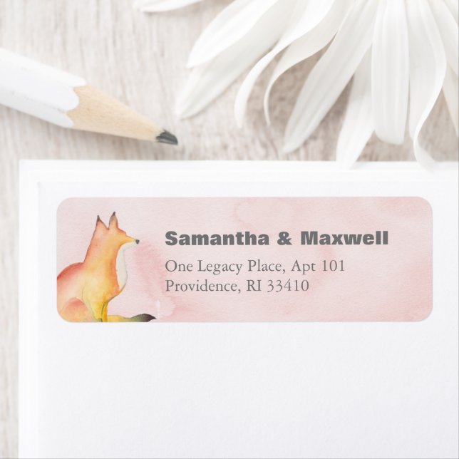 Pink Woodland Fox Return Address Label (Insitu)