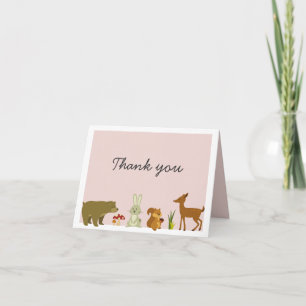 Pink woodland Friends Thank You card
