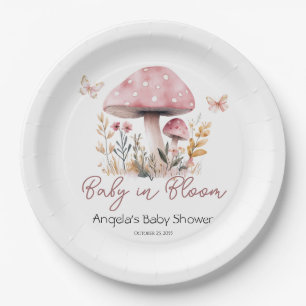 Pink Woodland Mushroom Baby Shower Paper Plate