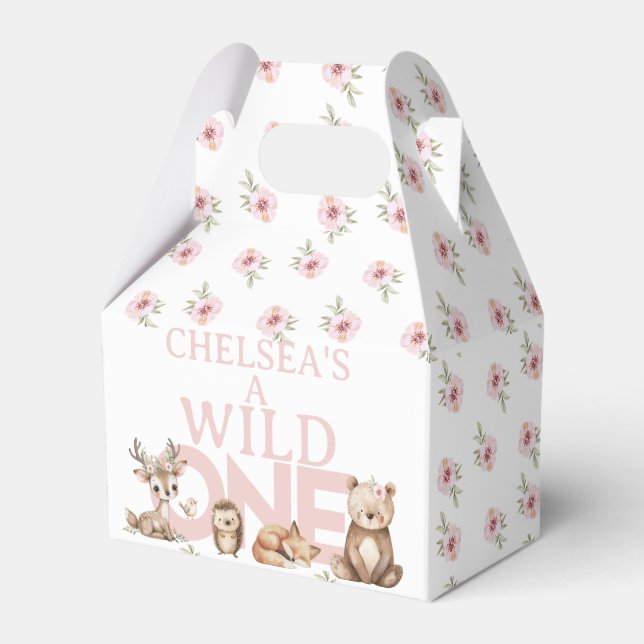 Pink Woodland Wild One 1st Birthday Favour Box (Front Side)