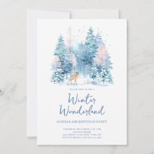 Pink Woodland Winter Wonderland 2nd Birthday Party Invitation