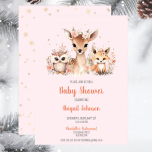 Pink Woodland Winter Wonderland Baby Shower Invitation