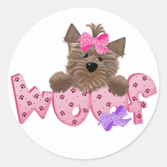 Pink Woof Dog Classic Round Sticker (Front)