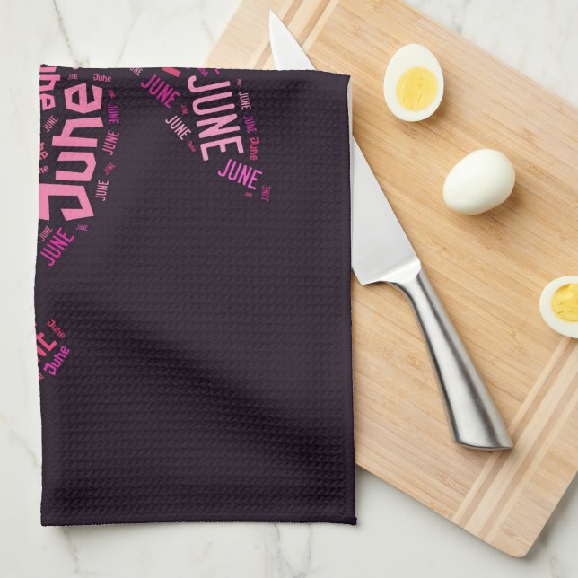Pink Word Cloud June Flower Text Tea Towel (Quarter Fold)