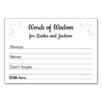 Pink Words of Wisdom Girl Baby Shower Advice Cards