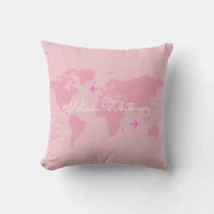 pink world map & aeroplanes, custom outdoor cushion