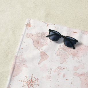 Pink World Map Beach Towel