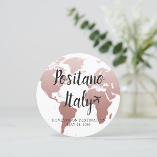 Pink World Map Destination Table Name Round Card