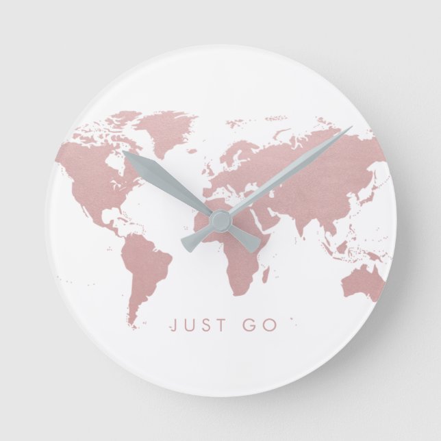Pink World Map Globe Round Clock (Front)