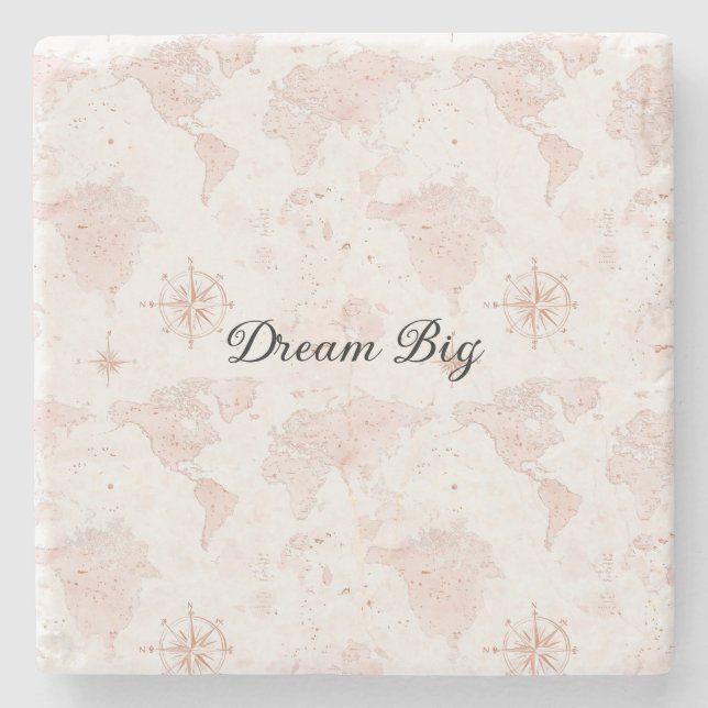 Pink World Map Stone Coaster (Front)