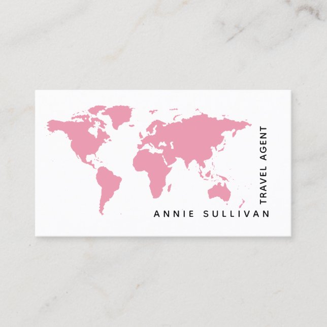 Pink World Map Travel Agent (on white option) Business Card (Front)