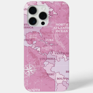 Pink World Map Travelling iPhone 15 Pro Max Case