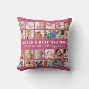 Pink World’s Best Grandma Grandkids 24 Photo Cushion