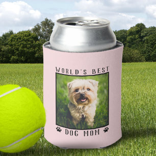 Pink World's Best Dog Mum Paw Prints Pet Photo Can Cooler