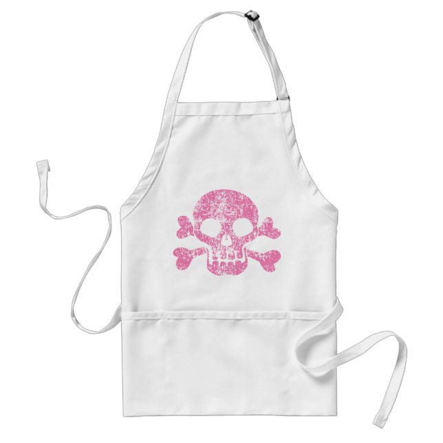 Pink Worn Skull and Crossbones Adult Apron (Front)
