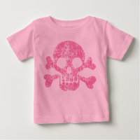 Pink Worn Skull and Crossbones Baby T-Shirt