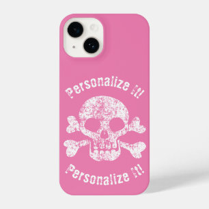 Pink Worn Skull and Crossbones iPhone 14 Case