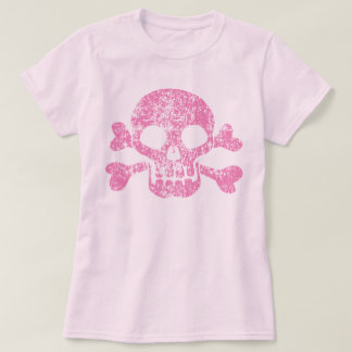 Pink Worn Skull and Crossbones T-Shirt