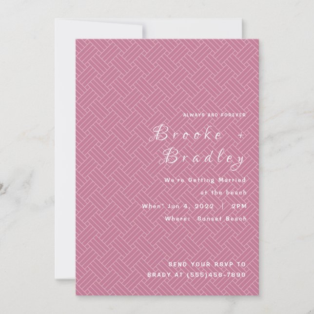 Pink Woven Texture Wedding Invitation (Front)