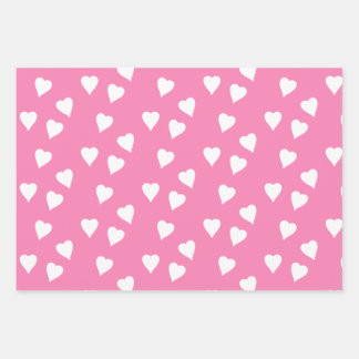 Pink Wrapping With White Hearts Wrapping Paper Sheet