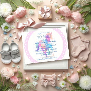 Pink Wreath Geometric Running Horse Baby Shower Invitation