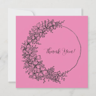 Pink Wreath Ink Drawing Thank You Card