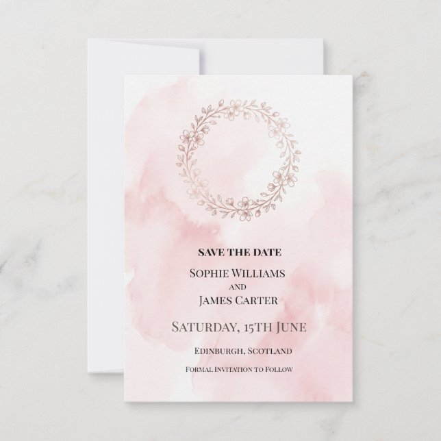 Pink Wreath Wedding Save The Date (Front)