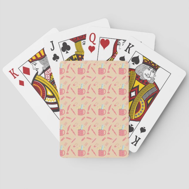 pink writing tools -orange backgroung pattern playing cards (Back)