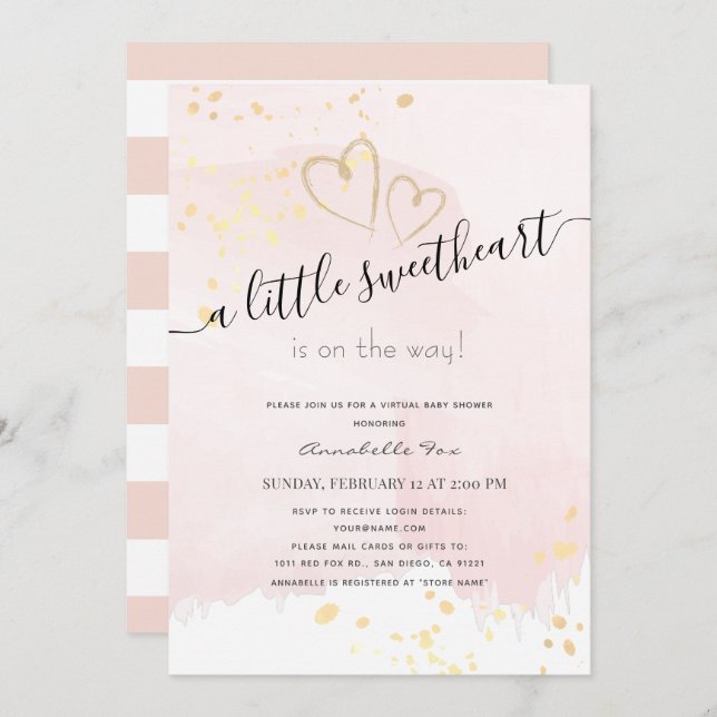 Pink x Gold Sweetheart Virtual Baby Shower Invitation (Front/Back)