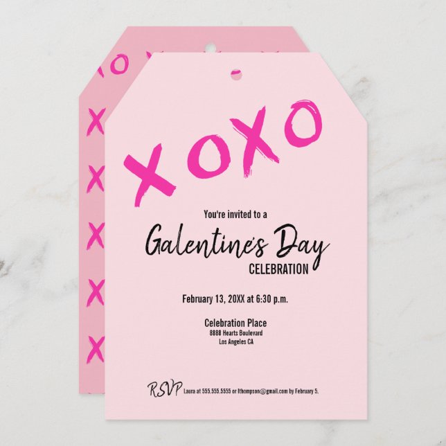Pink XOXO Cute Galentine's Day Party Invitation (Front/Back)