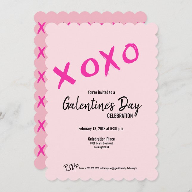 Pink XOXO Cute Galentine's Day Party Invitation (Front/Back)