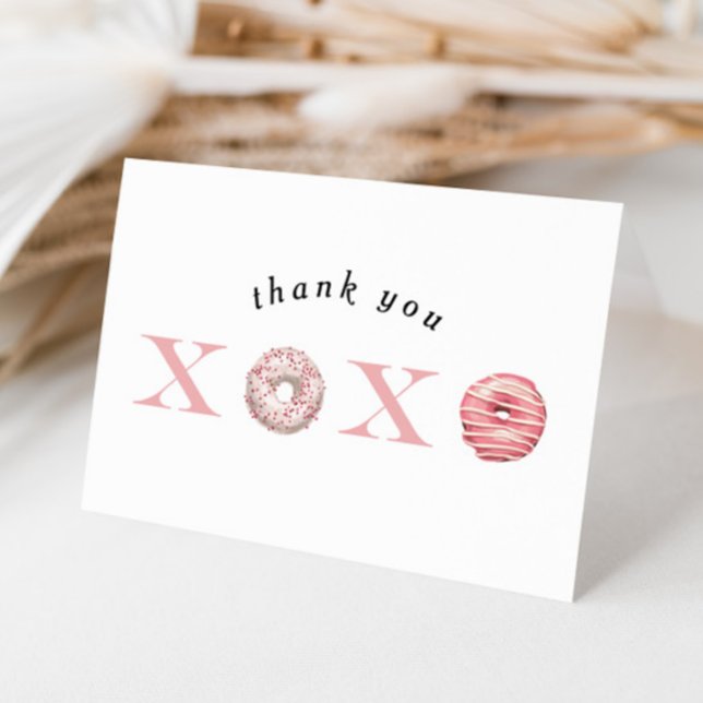 Pink XOXO Doughnut Valentine Thank You Card (Creator Uploaded)