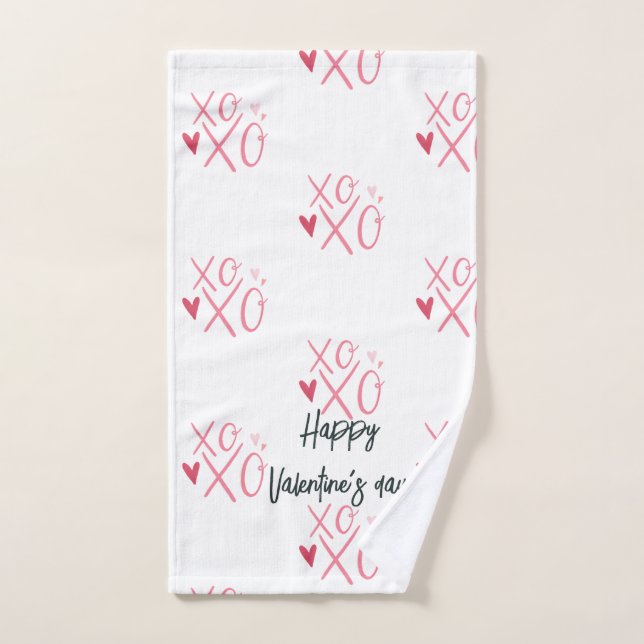 Pink "XOXO"Hearts Happy Valentine's Day  Bath Towel Set (Hand Towel)