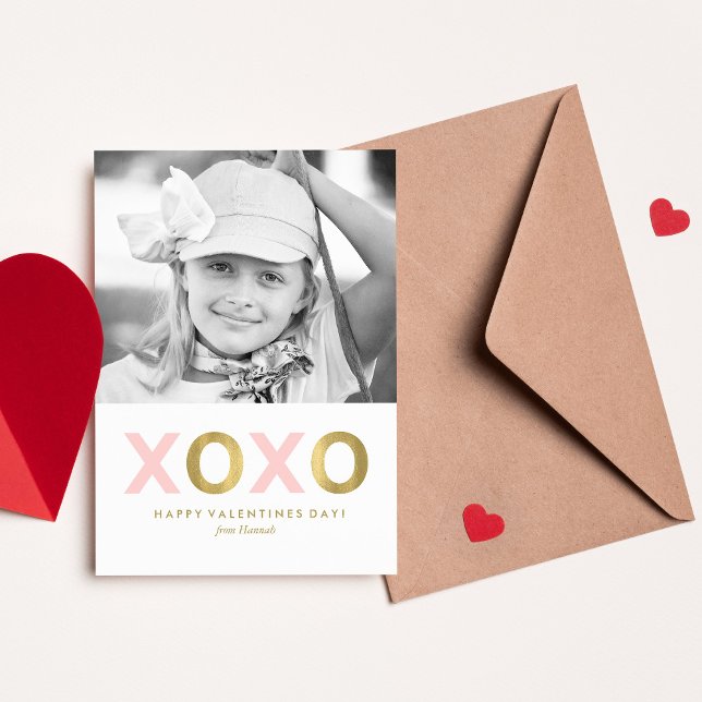 Pink XOXO Kids Classroom Photo Valentines Card (Creator Uploaded)