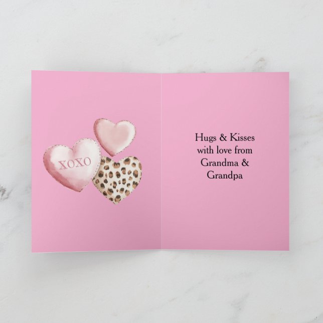 Pink XOXO Leopard Print Hearts Card (Inside)