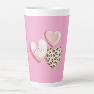 Pink XOXO Leopard Print Hearts Latte Mug