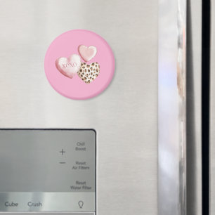 Pink XOXO Leopard Print Hearts Magnet