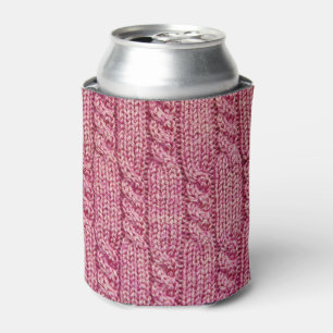 Pink Yarn Cabled Knit Can Cooler